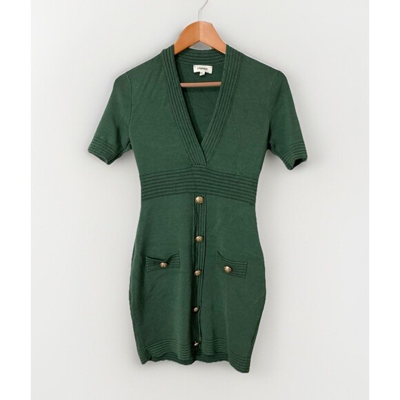 L’AGENCE Kate Dress XS/T Green Knit Ribbed Faux Button Short Sleeve Chic - Picture 1 of 10